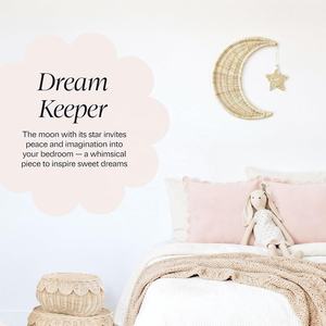 Ensemble de décoration murale lune et étoile fait main en rotin tressé |   Art céleste tissé en herbe de mer pour les chambres à coucher et la décoration intérieure. - Product Image 3