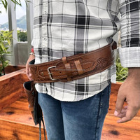 Étui de chasse Western Cowboy en cuir véritable fait à la main de qualité supérieure compatible avec bout ouvert une plate-forme avec ceintures réglables