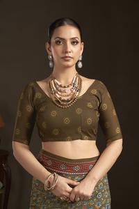 Sari listo para usar y blusa cosida, sari indio de crepé de seda con estampado floral, sari con estampado digital, diseño hermoso - Product Image 5