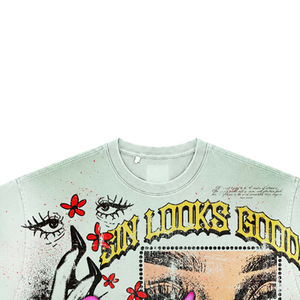Oversized Streetwear T-Shirt <b>Men</b> Short Sleeve Cotton Jersey Print Front Logo O-Neck Regular Fit Patterned Design - Product Image 2