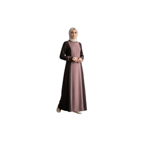 Women's High Neck Long Sleeve Solid Color Block <b>Abaya</b> with White Trim Detail Modest Dress Daily Wear Loose Fit Middle East Style - Product Image 3