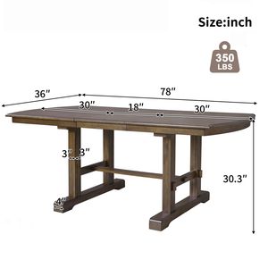 Tavolo da Pranzo Estensibile in Legno Marrone Stile Rustico da 60-78 Pollici con Prolunga Rimovibile, Grande Tavolo da Cucina Espandibile per 4-8 Persone - Product Image 2