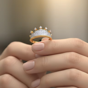 Anillo de Corona de Oro de Lujo para Mujer, Estilo Princesa Elegante, Joyería para Boda y Aniversario - Product Image 1