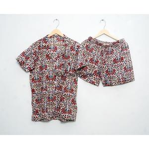 Conjunto de Pijama para Mujer, Hecho a Mano, Elegante, Transpirable, con Estampado Digital, Manga Corta, 100% Algodón, Estampado Ikat, para Uso Diario en Verano - Product Image 3