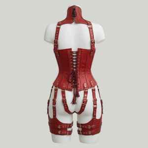 Ensemble de lingerie sexy en cuir style corset harnais, avec strass, body sculptant à maintien moyen, pour femme, usage sportif - Product Image 2