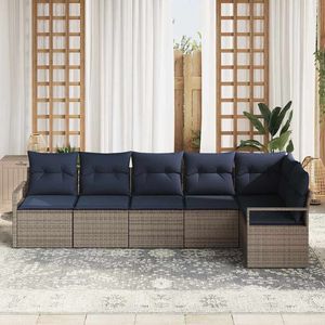 6 Piece Grey Poly <b>Rattan</b> Garden <b>Sofa</b> Set Waterproof Outdoor Furniture Contemporary Design - Product Image 3