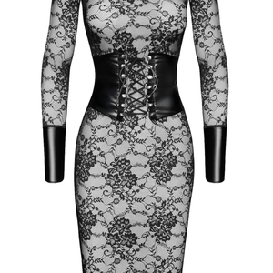 Vestido Mini Ajustado de Encaje Negro con Cuello Alto, Manga Larga, Espalda Descubierta, Estampado Floral, Sexy, para Fiestas, Todas las Temporadas - Product Image 3