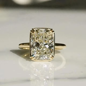Women's 925 Sterling Silver Gold Plated Vintage Pave Leaf Style Moissanite Engagement <b>Ring</b> with Cushion Cut Unique Retro Design - Product Image 3