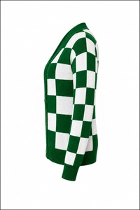 Cardigan unisexe personnalisé OEM, nouveau design, vert et blanc à carreaux, Iota Phi Lambda, col en V, manches longues, brodé, tricoté décontracté - Product Image 4