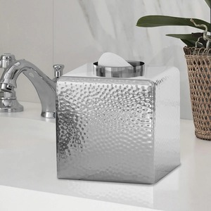 Decorative <b>Silver</b> Hammered Tissue Box Holder Premium Metal Tissue Cover Perfect For <b>Coffee</b> <b>Table</b> And Dining <b>Table</b> From India - Product Image 2