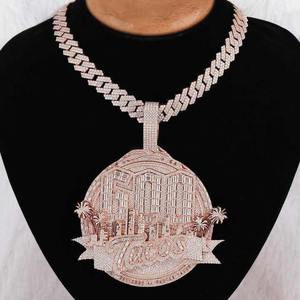 Chaîne cubaine Miami en or rose avec pendentif personnalisé LA City serti de pierres, bijoux hip-hop, éclat moissanite - Product Image 4