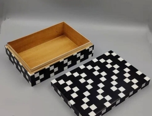 Handicraft Home Handmade Modern Eco Friendly Durable <b>Black</b> White Bone Inlay MDF Square Rectangle Embossed <b>Jewellery</b> <b>Box</b> Storage - Product Image 3
