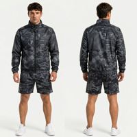 Ensemble court tactique camouflage olive imprimé printemps coupe-vent pour homme, survêtement 2 pièces imperméable et respirant en polyester pour l'extérieur