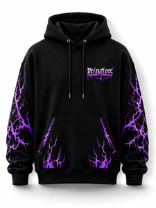 เสื้อฮู้ดลายกราฟิกสายฟ้าสีม่วงสุดเท่ สตรีทแวร์ผู้ชาย ทรงปกติ ผ้าโพลีเอสเตอร์ 100% เฟรนช์เทอร์รี่ - Product Image 3