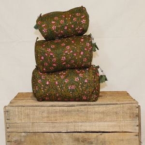 Handmade Eco-Friendly Quilted Cotton Case <b>Makeup</b> Bags Set 3 Floral for & Cosmetic <b>Organizers</b> Wholesale - Product Image 3