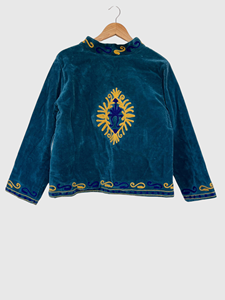 Blouson en velours brodé à la main, motif géométrique, manches longues, col mandarin, style automne pour adulte - Product Image 4
