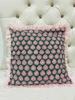 Housses de coussin en coton bohème faites à la main, imprimées au bloc, à volants, motifs floraux – Coussins décoratifs style bohème
