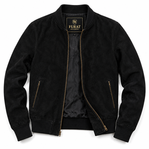 Blouson Bomber OEM Personnalisé en Daim Noir Imperméable Col Montant Streetwear Fermeture Éclair Homme Hiver Doublure Coton 100% - Product Image 1