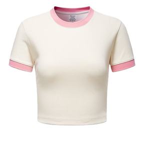 Camiseta Corta de Verano 2024, Estilo Retro Americano, Cuello Redondo, Manga Corta, Contraste de Color, para Mujer - Product Image 3