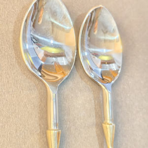 Ensemble de cuillères à dessert en acier inoxydable poli miroir avec manche en plumes dorées de luxe pour cadeaux de mariage et décoration de table royale - Product Image 6