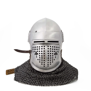 <b>Polished</b> Steel Full <b>Face</b> Armor Helmet Bucket Style for Historical Reenactment and Medieval Cosplay Costume - Product Image 2