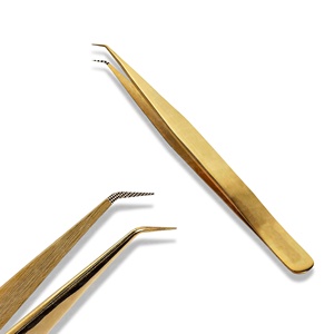 Pinzas de extensión de pestañas de acero inoxidable personalizadas, pinzas de volumen rectas delgadas de sujeción fuerte, caja de embalaje para extensión de pestañas - Product Image 1