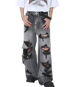 High Street Jeans Pantalones Tallas grandes Lavado ácido Desgastado Baggy Oversize Cintura media Diseño transpirable Hombres Jeans Pantalones para hombres - Product Image 4