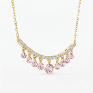 Collier de mariage classique pour femme en or jaune 18 carats avec diamants de laboratoire roses fantaisie taille brillant ronde, certifié IGI - Product Image 2