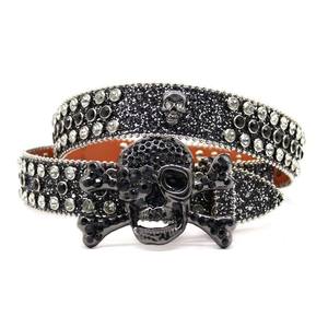 Ceinture en cuir pour homme, style Y2K punk, avec sequins, incrustation de crâne, strass et boucle en alliage, style rétro avec accessoires à rivets - Product Image 6