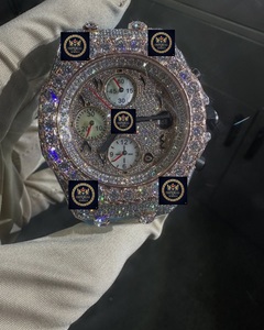 Montre mécanique de luxe Hip Hop entièrement sertie de pierres, cadran à aiguilles en verre, forme ronde, moissanite - Product Image 1