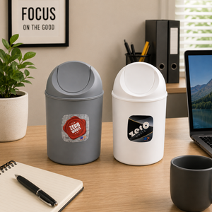 Zero Waste <b>Mini</b> <b>Desk</b> Bin with Flip Lid Cylindrical Plastic Waste Container for Office Desktop Use Gray and White - Product Image 1