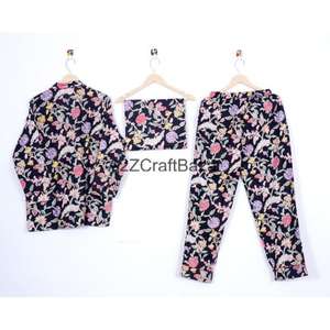 ชุดนอนผ้าฝ้ายแท้ 100% ทำมือ หรูหรา ลายดอกไม้ สำหรับฤดูหนาว ให้ความรู้สึกนุ่มละมุน โรแมนติก คลาสสิก ชุด 2 ชิ้น เสื้อและกางเกงสำหรับผู้หญิง - Product Image 4