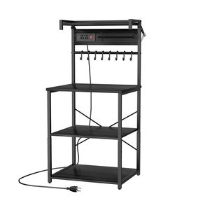 4.6ft Power Cable <b>Kitchen</b> Bakers Rack X-Shaped Support Bar 8 S-Shaped Hooks Power Outlet <b>Kitchen</b> Stand for Convenient <b>Storage</b> - Product Image 1