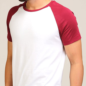 Men's <b>White</b> And Burgundy Color Blocked Short Sleeve T-Shirt O-Neck Casual Jersey <b>Tee</b> 100% Cotton Blank Design - Product Image 3