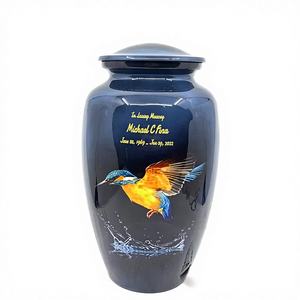 Urna Funeraria de Aluminio Hecha a Mano para Adultos, Diseño Colibrí Azul - Product Image 2