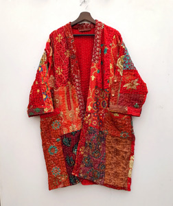 Batas Kimono de Algodón para Mujer con Bordado y Patchwork Kantha, Tallas Grandes, para Verano y Otoño, Ropa de Playa - Product Image 3