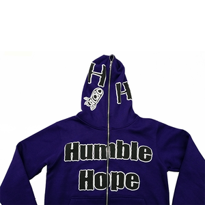 Sudadera con capucha y cremallera completa, estilo hip hop, lavado ácido negro, estampado personalizado, sudadera con cremallera. - Product Image 2