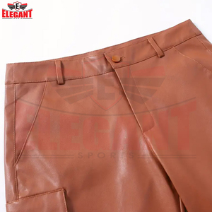 Shorts en cuir marron de couleur unie, ajustables, coupe ample, extensibles, qualité supérieure, vêtements de mode entièrement personnalisés, fabriqués au Pakistan - Product Image 3