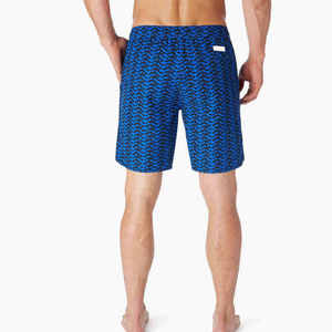 Men's Blue Geometric Print Board Shorts With Pockets Quick Dry <b>Elastic</b> Waist Casual Style Short Length - Product Image 2