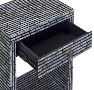 Cómoda de almacenamiento contemporánea con diseño de mosaico de ladrillo gris oscuro, que funciona como mesita de noche decorativa de un solo cajón con tapa de capiz. - Product Image 3