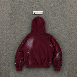 <b>Men's</b> Oversized Maroon distressed zip up hoodie Spray Print Streetwear Cotton French Terry Regular Sleeve Autumn Style Casual - Product Image 6