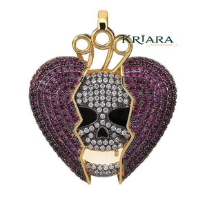 Colgante de Calavera con Corazón, Plata 925, Chapado en Oro de 18K, Moissanita Morada Cúbica, Estilo Hiphop, Joyería Unisex - Product Image 2