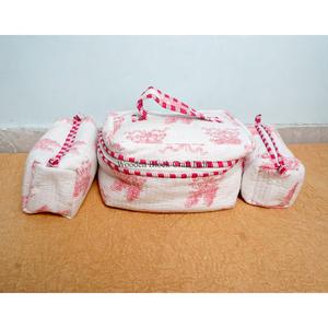 Modern 3-Piece Eco-Friendly Cotton Quilted <b>Vanity</b> Set Floral Prints Zipper Closure Soft Cosmetic Bags Cases <b>Makeup</b> Skincare - Product Image 1