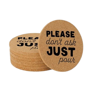 Round <b>Bamboo</b> Coaster Set With Novelty Design Please Don't Ask Just Pour Absorbent <b>Mats</b> For Table Decoration - Product Image 1