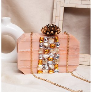 Pochette de luxe en acrylique rose pierre, sac à main tendance pour femme, idéal pour mariage et soirée - Product Image 1