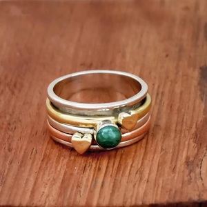 Designer 925 Sterling Silver Natural Malachite <b>Spinner</b> <b>Ring</b> Boho Multi Band Gemstone Jewelry Wholesale Supplier - Product Image 5