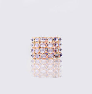 Bague statement multi-rangs en tanzanite bleue naturelle en or jaune massif 18 carats – Bague large à quatre bandes sertie clos en forme de lunette, pierre de naissance de décembre - Product Image 1