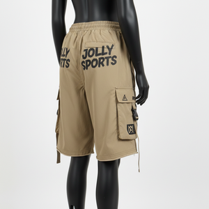 Shorts cargo coupe-vent pour femmes en tissu nylon GSM, panneaux kaki et noirs, impression sérigraphique, logo personnalisé - Product Image 5