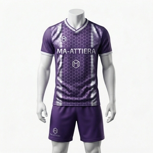 Ensemble de maillots de football personnalisés violets, imprimé nid d'abeille, uniforme d'équipe, manches courtes, shorts assortis, OEM ODM, vente en gros, professionnel - Product Image 1