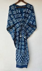 Nuevo Kaftán con Estampado Animal, Cuello en V, Cierre con Cordón, Corte Evase, de Algodón Suave Indio, con Encaje, Largo Completo, para Playa, para Mujer - Product Image 4